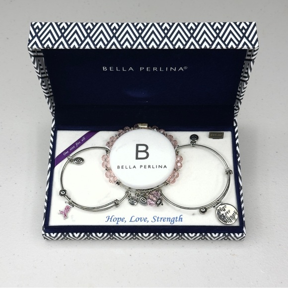 Bella Perlina Silver and Pink Charm 3 Bracelets Set - Picture 4 of 7